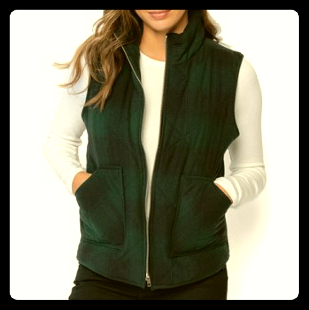 Hunter Green Plaid Zip-Up Vest